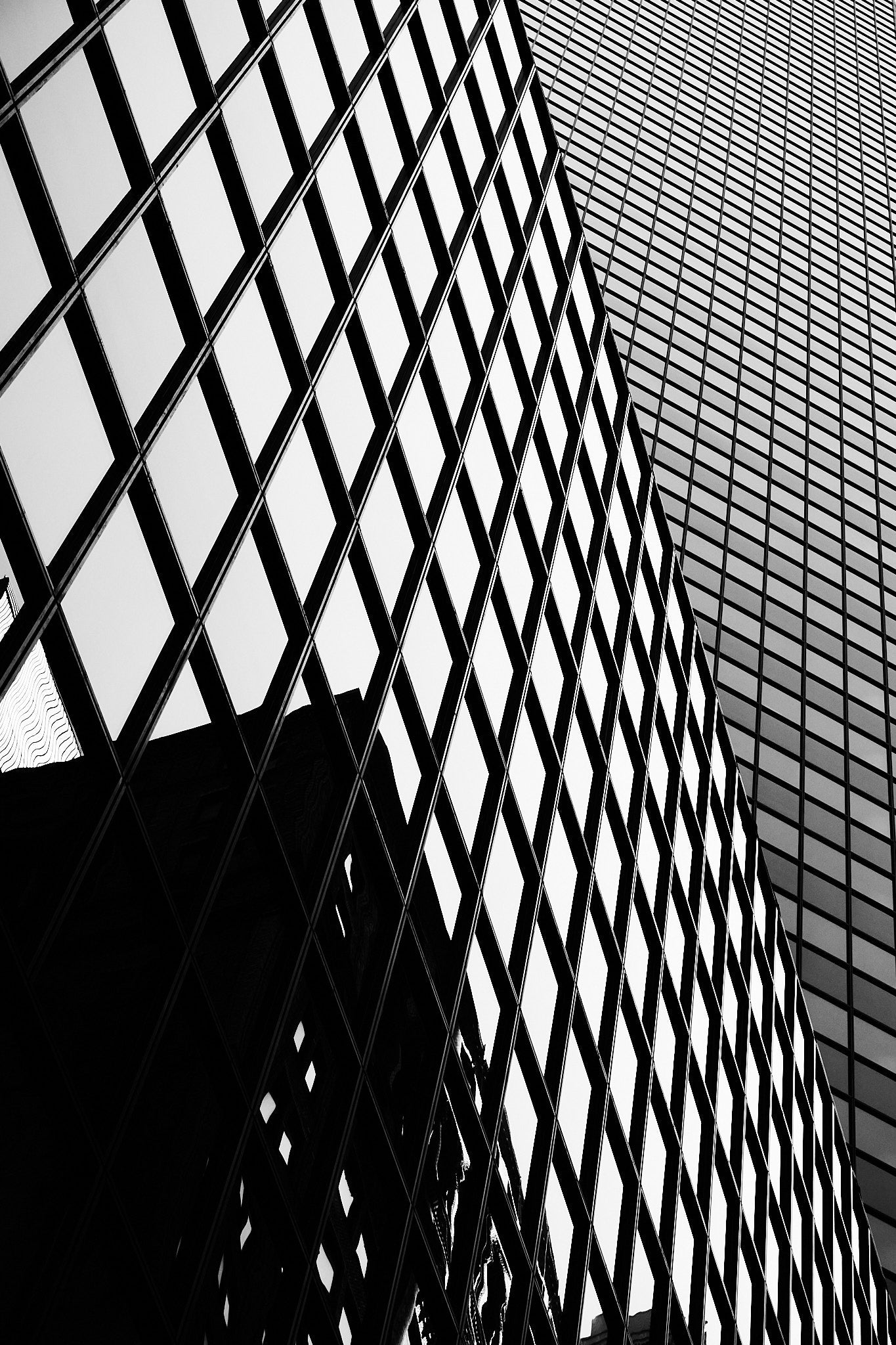 Black and white geometric pattern on a building facade