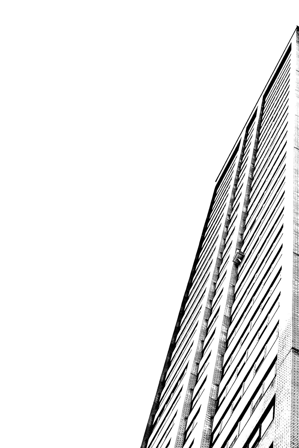 Black and white architectural photo of a building with vertical lines