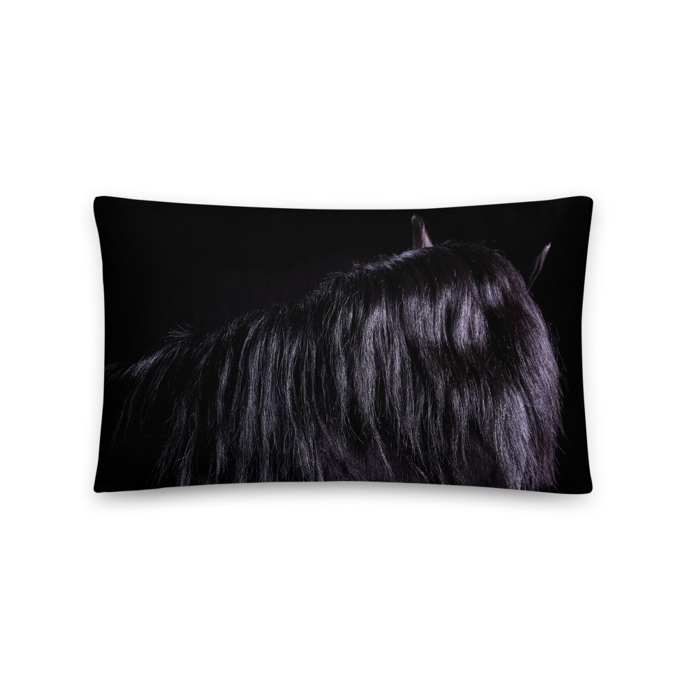 Rectangular lumbar support pillow with a photograph of a black horse
