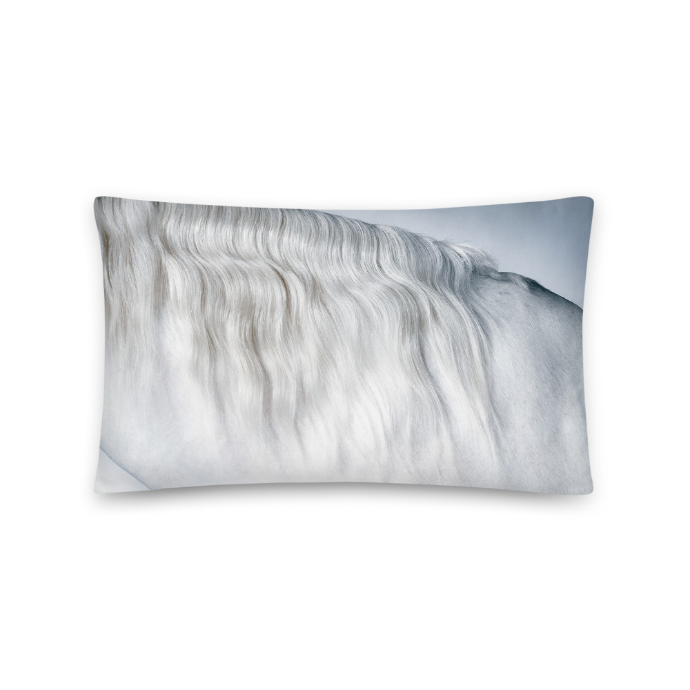Rectangular lumbar support pillow with a photograph of a white horse