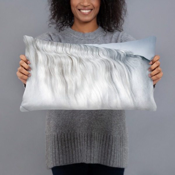 Rectangular lumbar support pillow with a photograph of a white horse