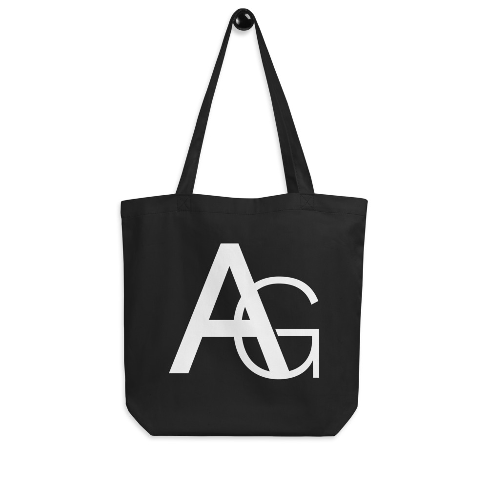 Medium black tote bag with AG initials on front side
