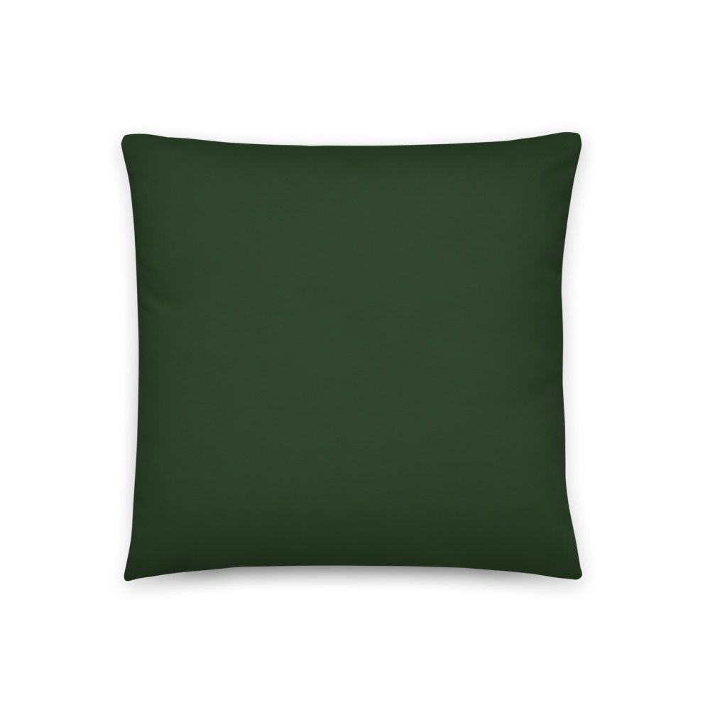 Back of square pillow in dark green