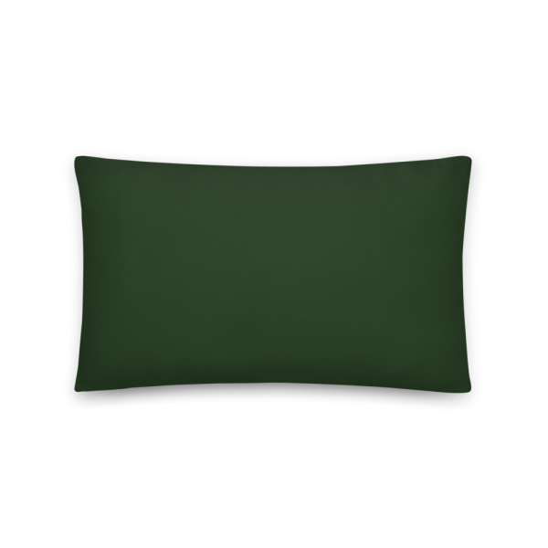 Back of rectangular pillow in dark green