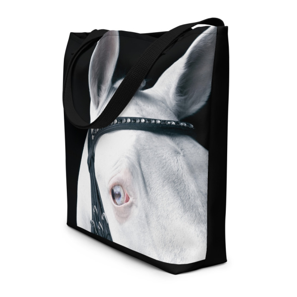 Large bag with a close up of the head and eye of a white horse