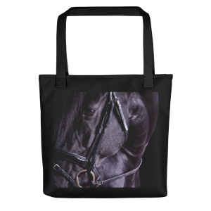 Tote bag with the portrait of a black horse