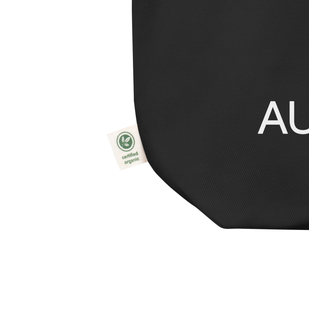 Close up of a Medium size black tote bag with Aurelie's Gallery written on front side