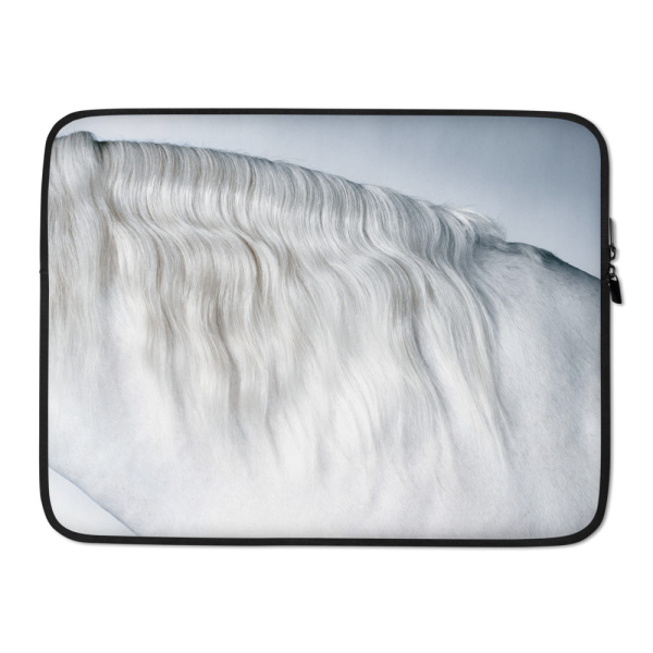 Laptop case with a close up of the neck and hair of a white horse