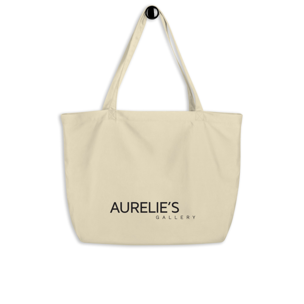 Large beige tote bag with Aurelie's Gallery written on front side