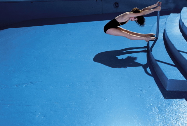 Woman in an empty pool