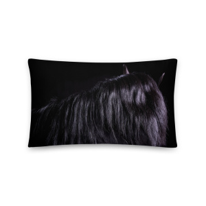 Rectangular pillow with a photograph of a black horse