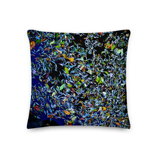 Square throw pillow with a Pond covered with fallen flower petals