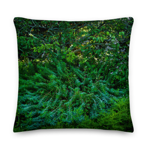 Square Pillow with a Green lush bush in a forest