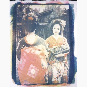 Two Japanese Geishas in traditional kimonos