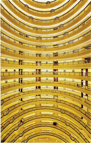 Inside courtyard view of a multi-floor gigantic hotel