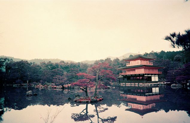 Fine art print of a Japanese temple reflected on a lake