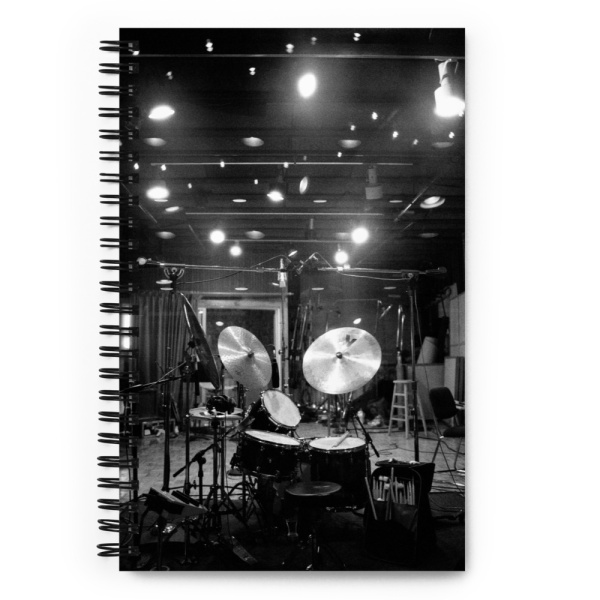 Notebook with the image of Al Foster's dum kit on stage on its cover