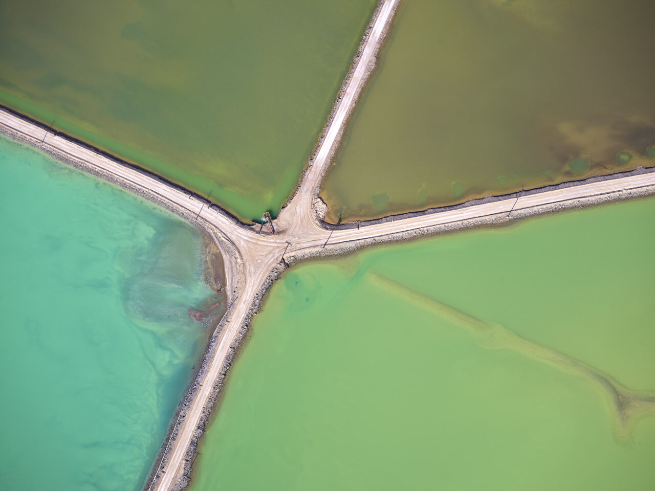 Aerial view of a landscape with strong leading lines