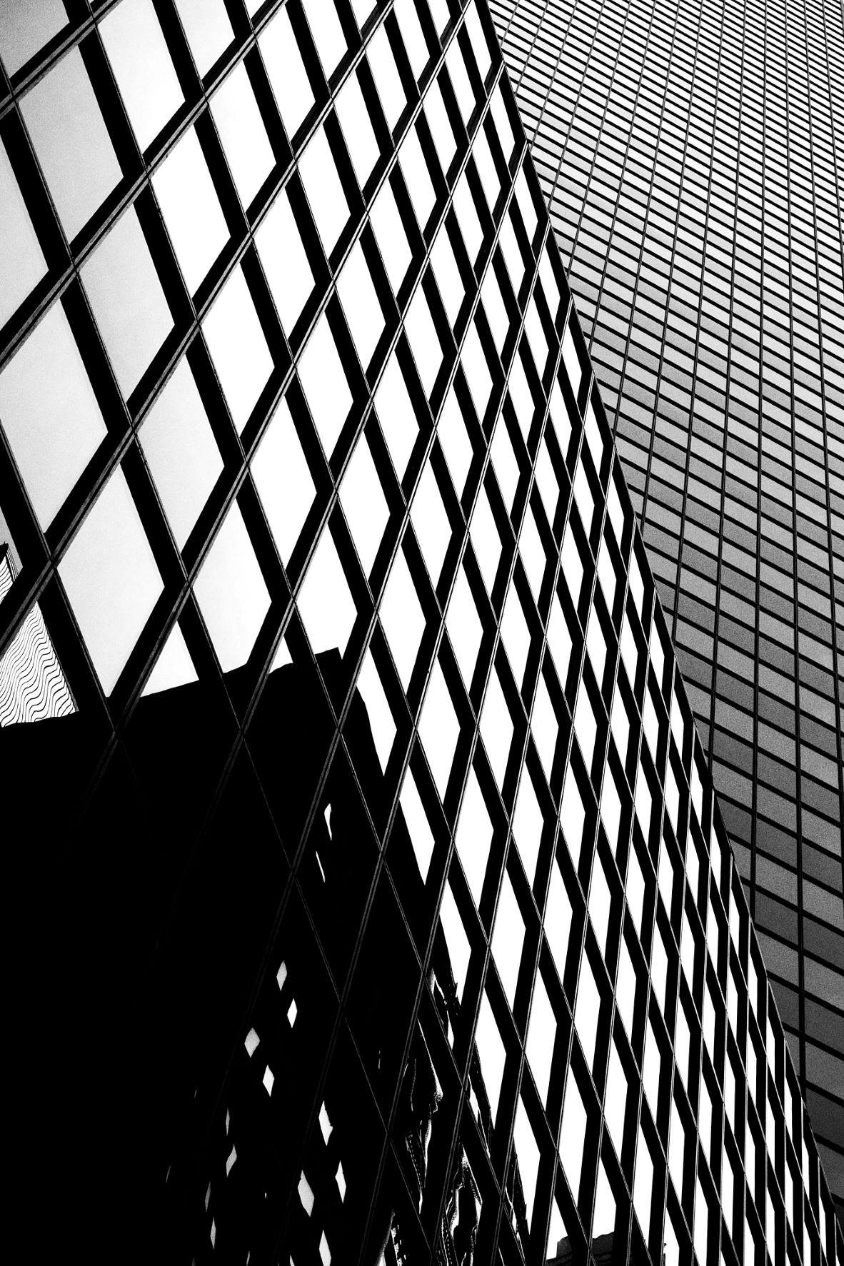 Close up of reflections on a skyscraper glass façade