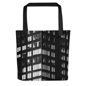 Tote bag with a photograph of a skyscraper façade