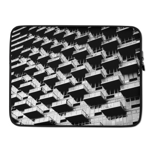 Laptop cover with a photograph of a modern building's façade