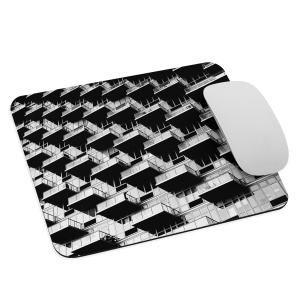 Mouse pad with one of Edwin Jimenez's Black and white cityscapes