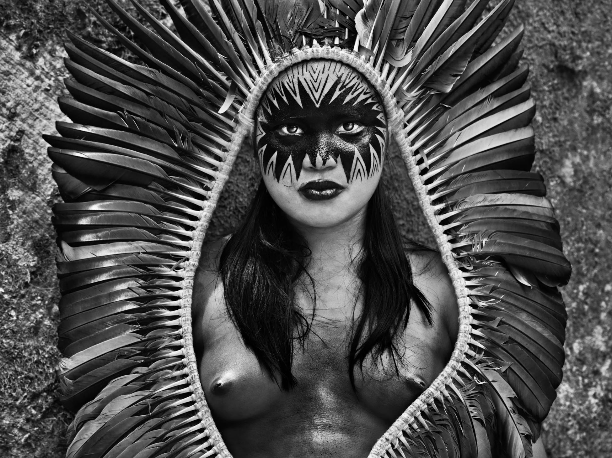 Amazonian indigenous woman with a traditional headdress