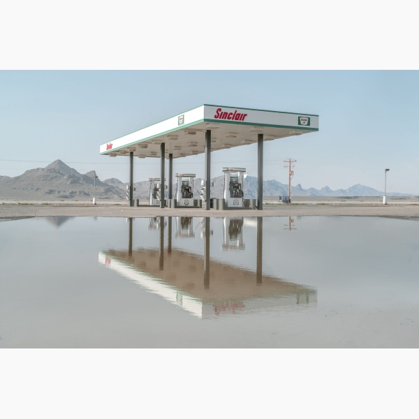 Limited edition print of a gas station reflected in a water pool