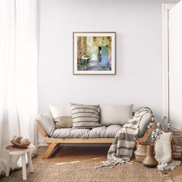 Limited edition print hangs in a cosy living room